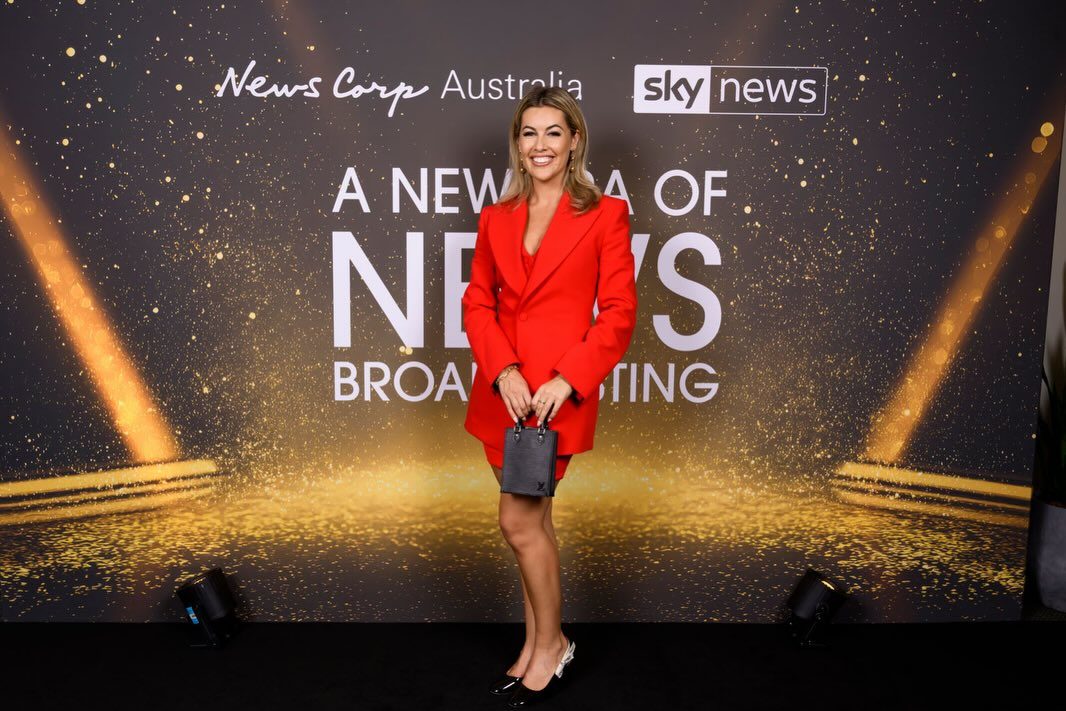 Gabriella Power on stage at the News Corp Australia broadcasting launch