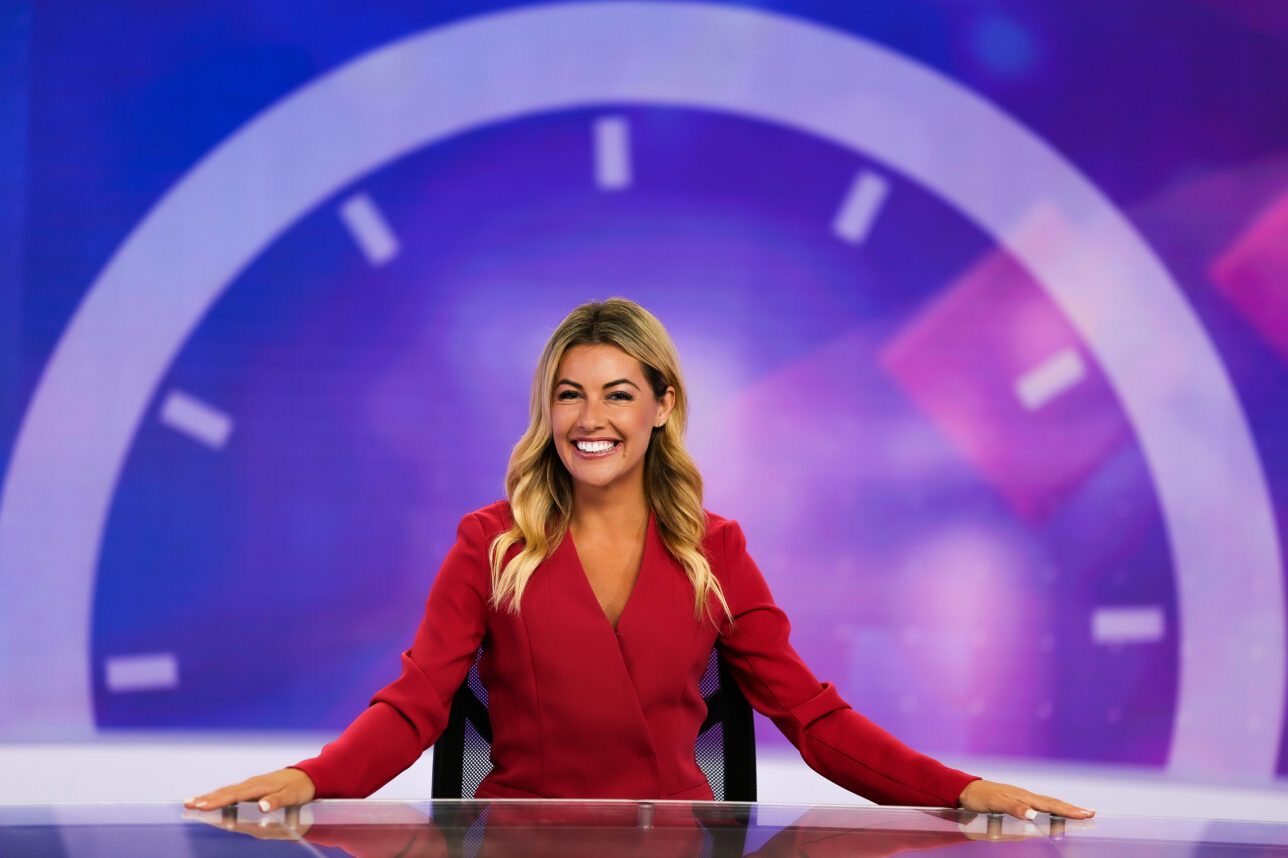 Gabriella Power hosting Power Hour on the studio set