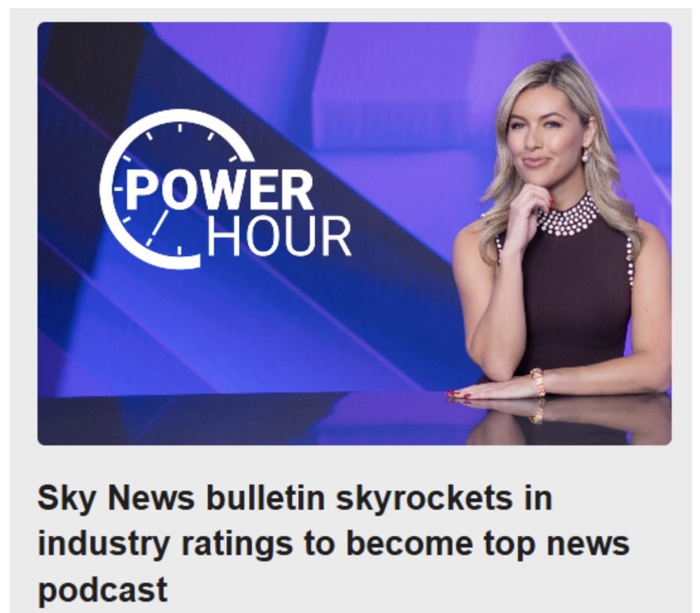 Headline: Sky News bulletin skyrockets in industry ratings to become top news podcast